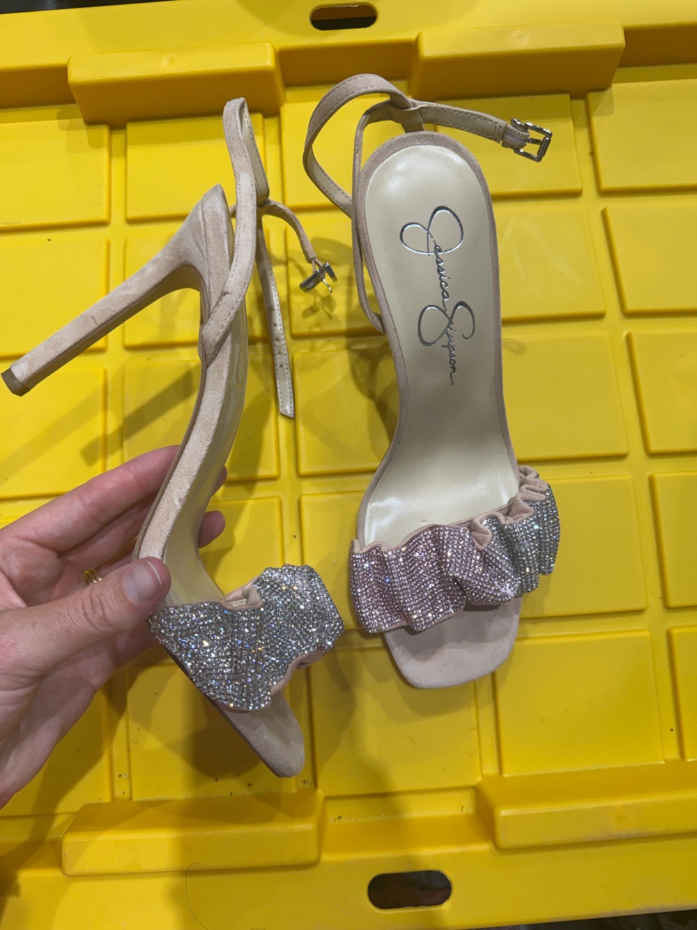 Jessica Simpson Blush Pink Ruffle Rhinestone High Heels
